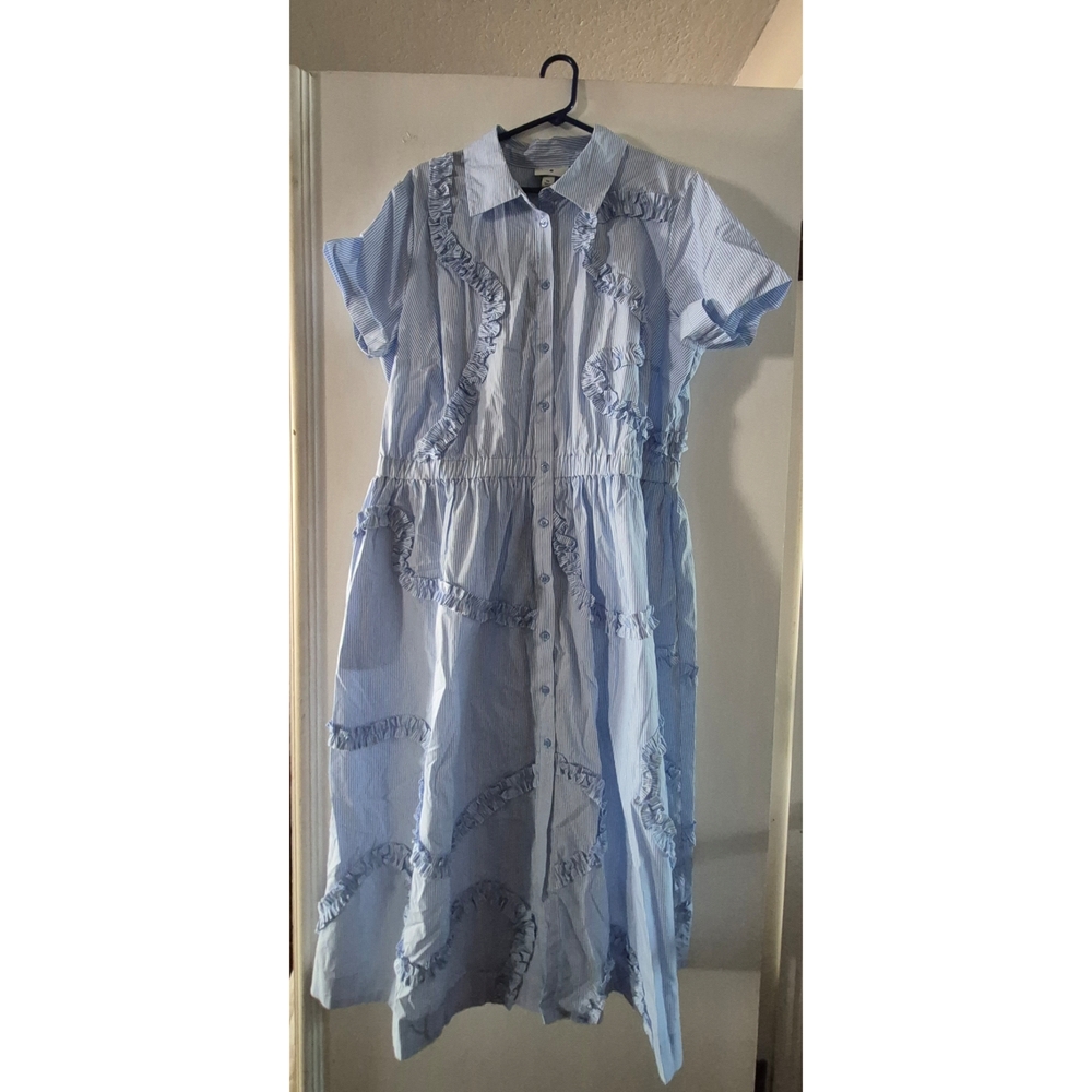 SOLD XXL - NWT Kate Spade NY Target Ribbon Short Sleeve Midi Shirtdress Blue